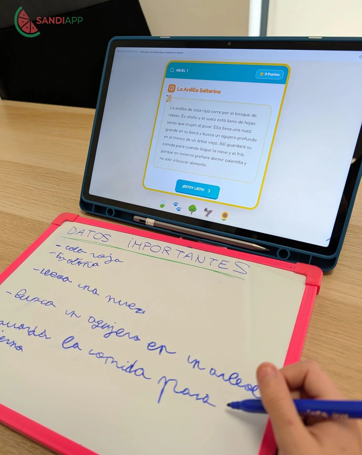 Profesional de la terapia utilizando SandiApp para diseñar materiales personalizados