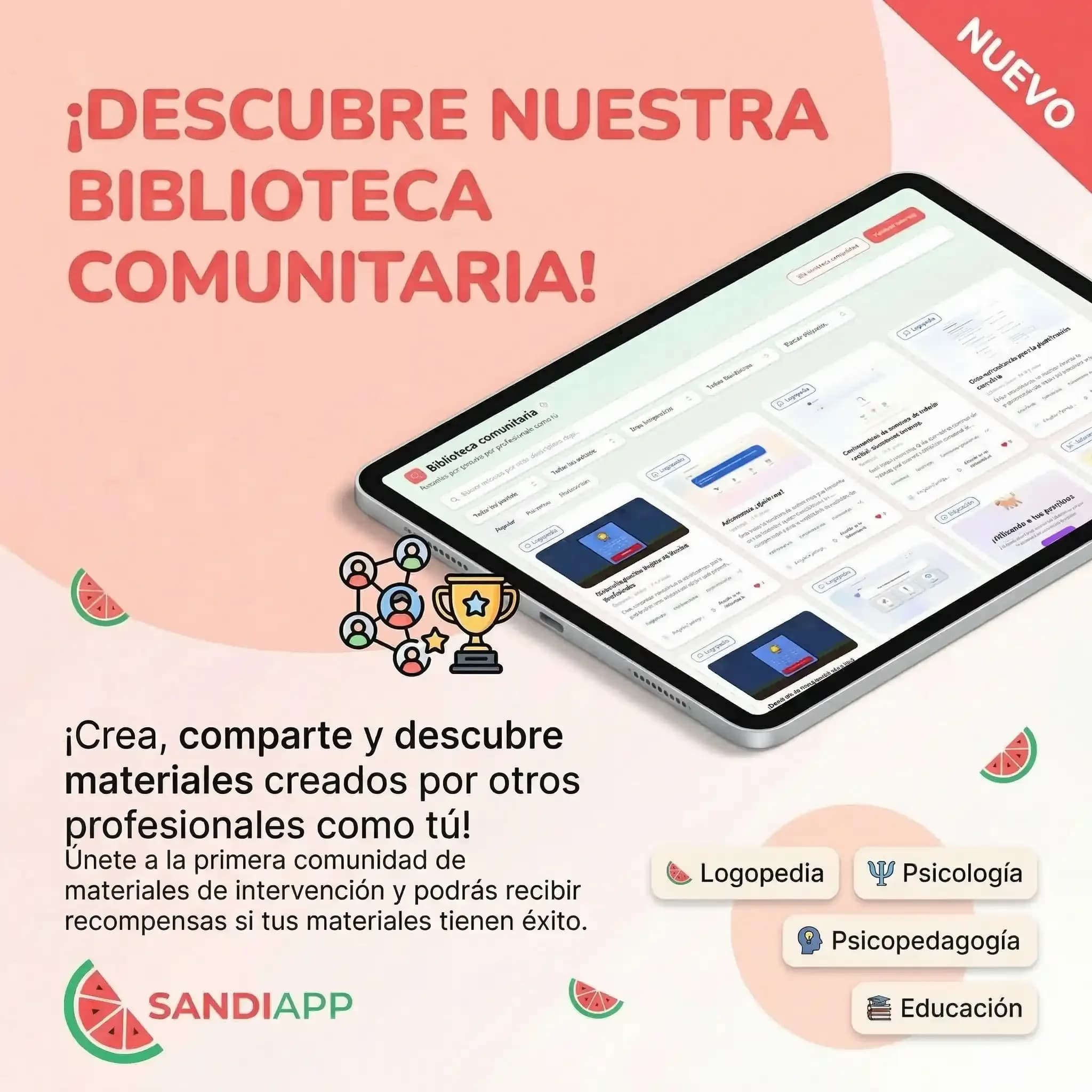 Profesional de la logopedia seleccionando recursos interactivos en la plataforma SandiApp para una sesión infantil.